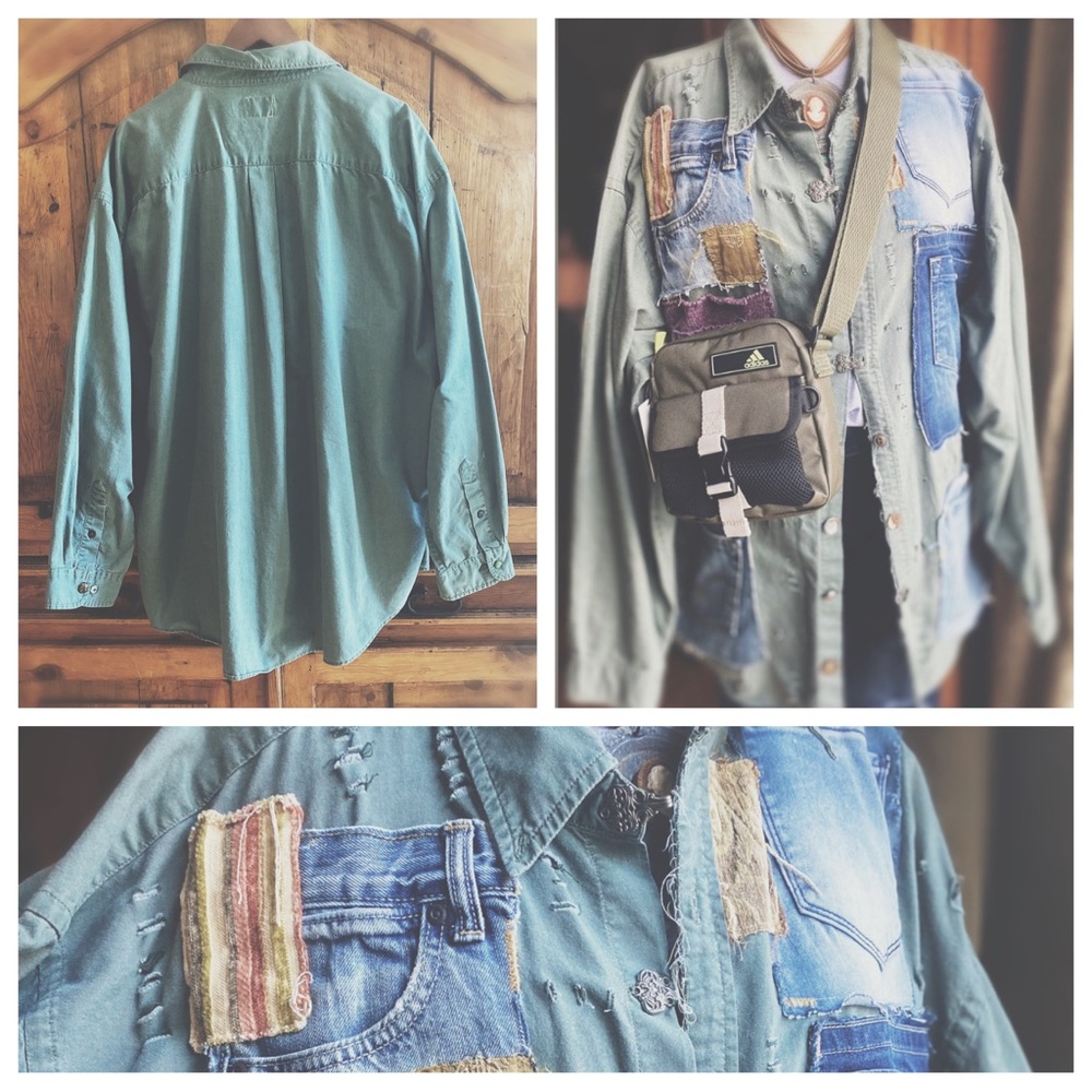 OOAK Custom Patchwork Utility Jacket The Sasha Artisan Reworked XXL - Picture 7 of 15